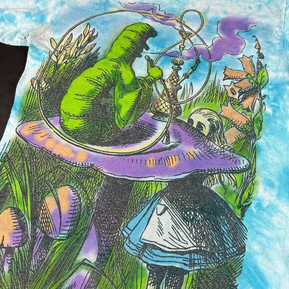 Liquid Blue Alice In Wonderland Shirt Small Blue Tie Dye Mega Print Short Sleeve - Picture 2 of 11